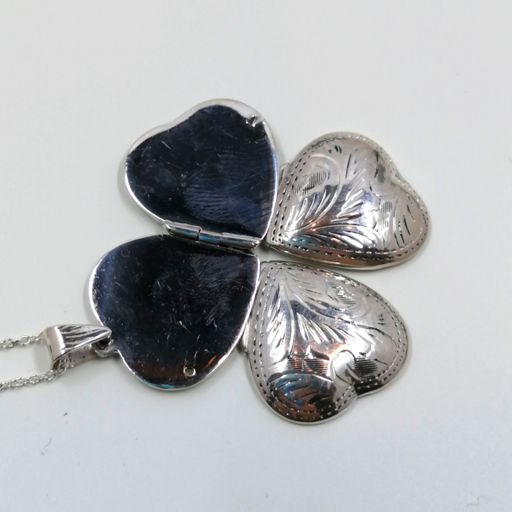 4 Part Heart Locket Necklace Vintage Sterling Silver, 18 Inch Chain NIB - Picture 5 of 12